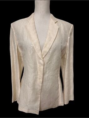 Vtg Giorgio Armani A Milano Borgonouvo 21 Cream Blazer SZ 44 Linen Silk Blend